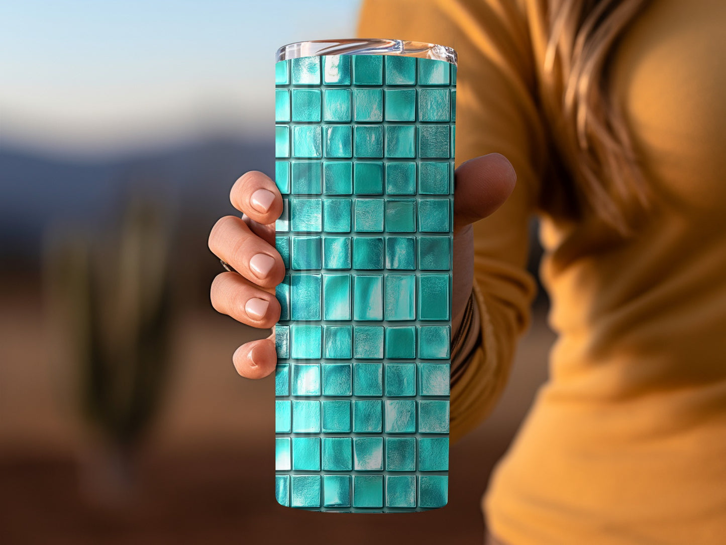 Aqua Hues Square Tile Pattern Unique Design Tumblers