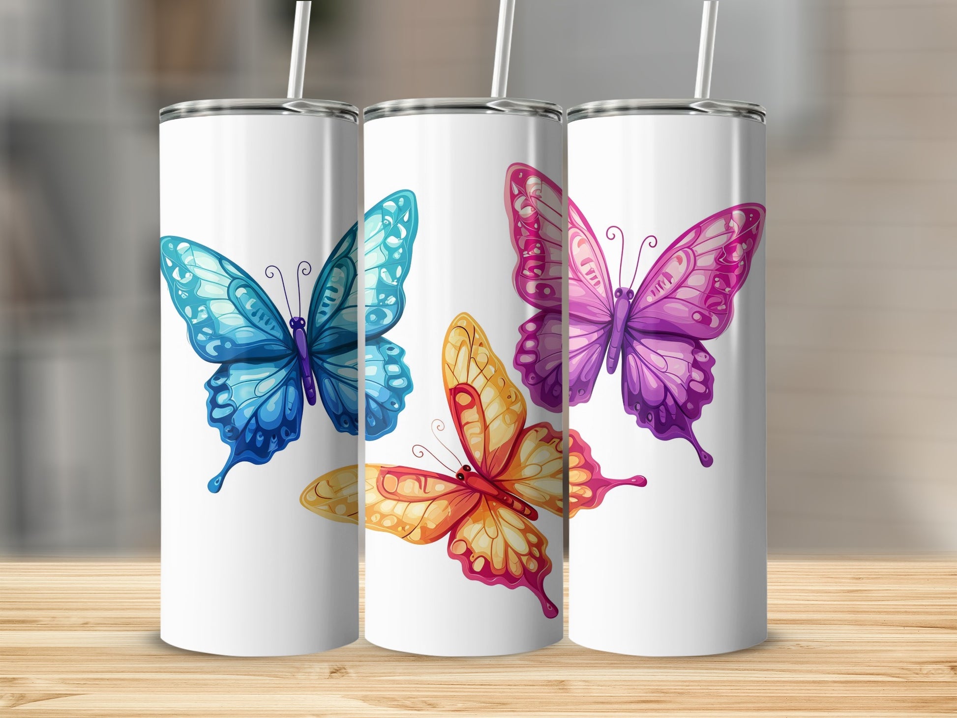 Bright colorful butterfly design slim tumblers product type