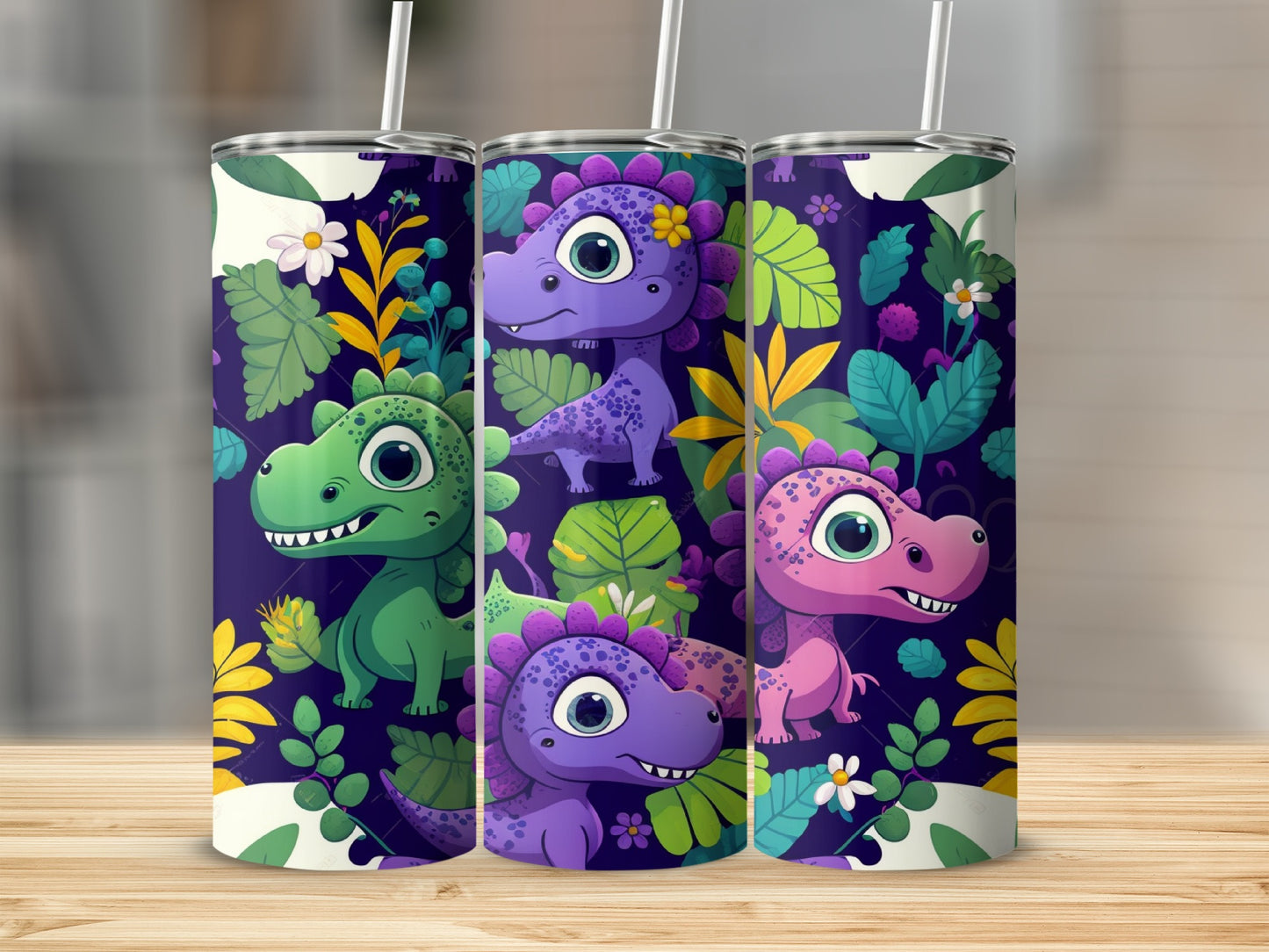 Cute Dinosaurs Jungle Leaves Floral Pattern Colorful Design Tumbler product type