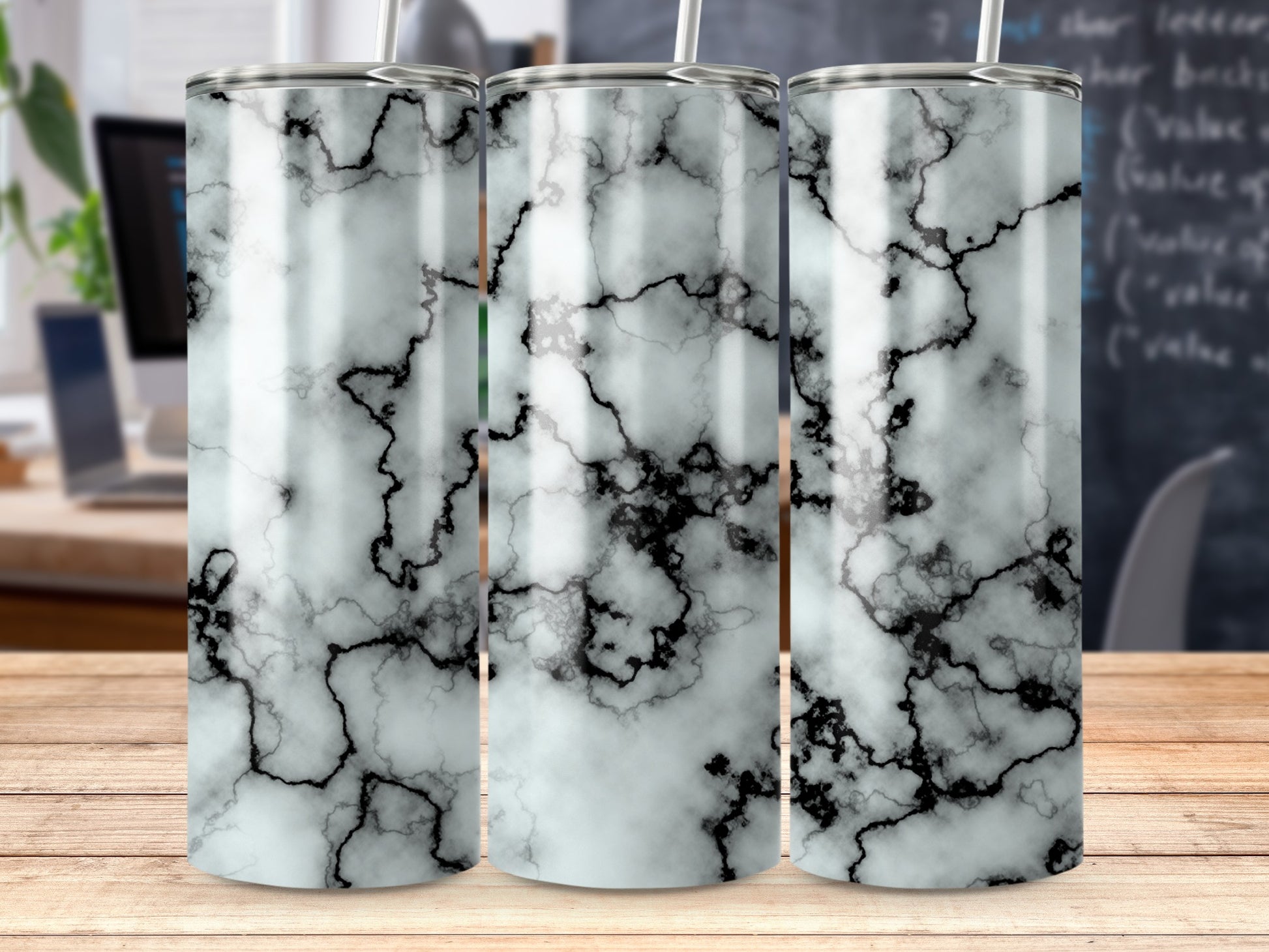 Black White Marble Patterned Drink Tumbler