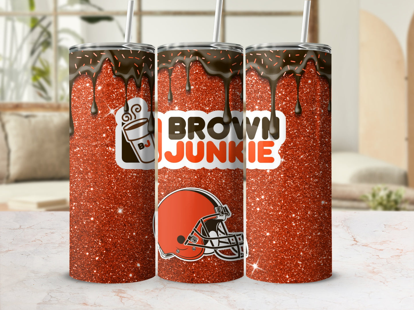 Brown Junkie Glitter Football Tumbler Cup 20oz
