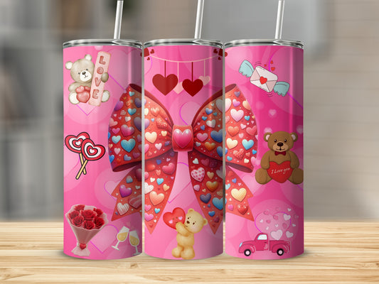 Valentine's Themed Tumblers with Heart and Teddy Bear Designs