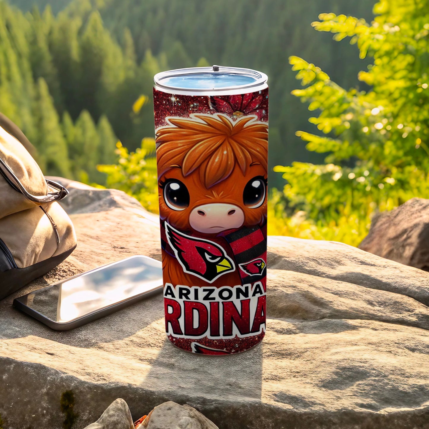 Arizona Cardinals themed tumbler with a cartoon llama character.