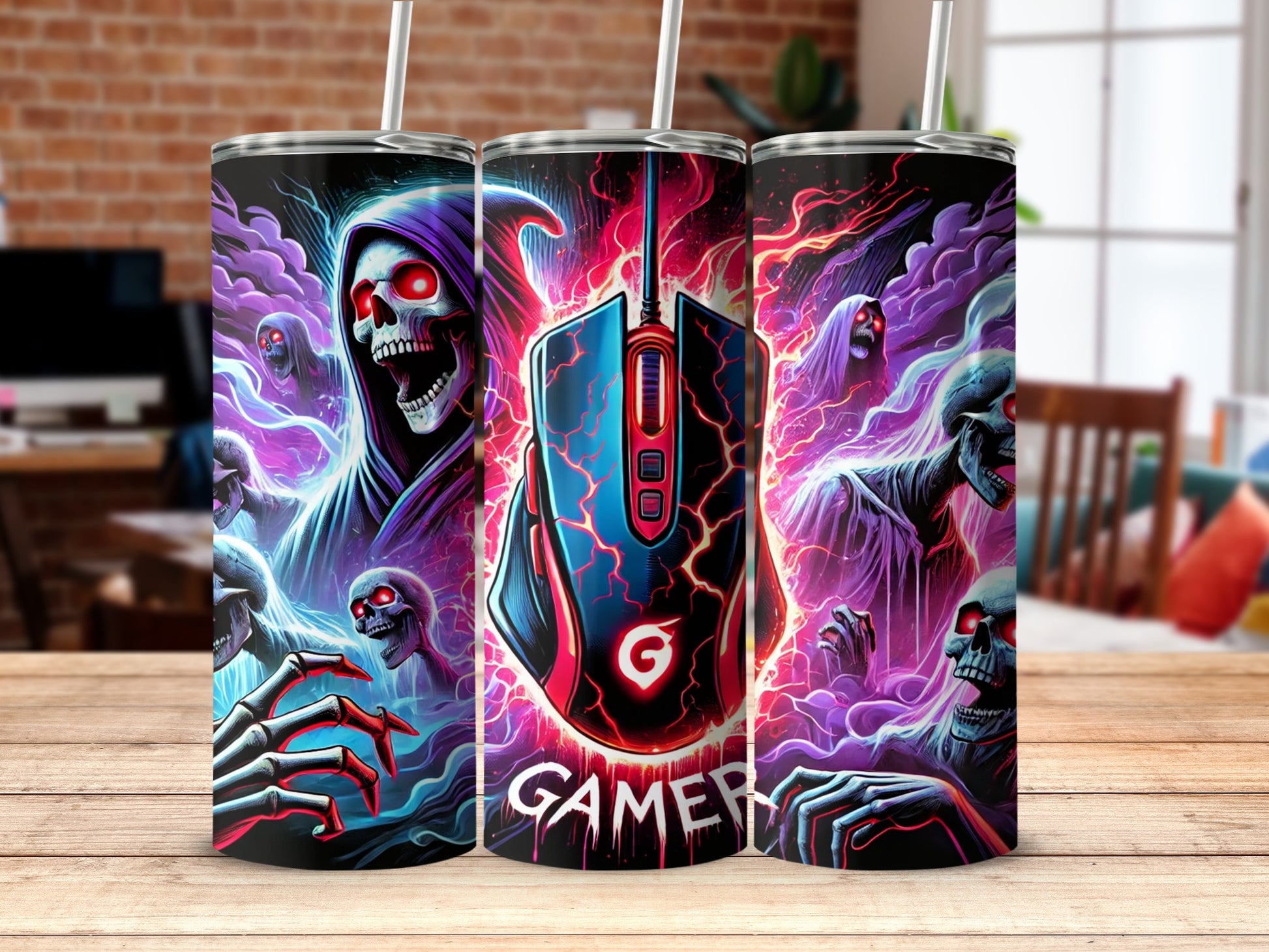 Gamer Skull Tumblers with Mouse Design for Gamers