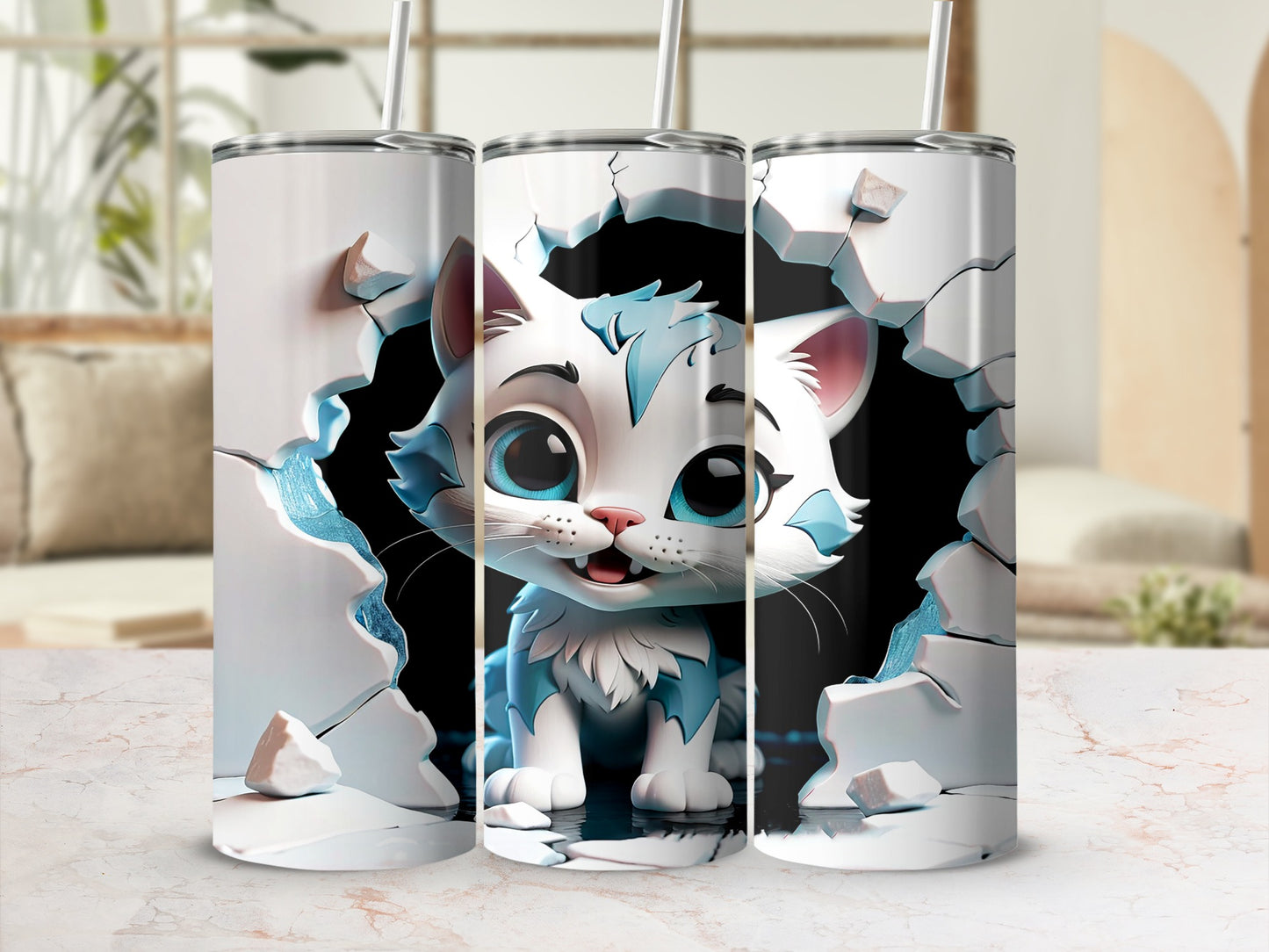 Cute Cartoon Cat Breakthrough Design Tumbler