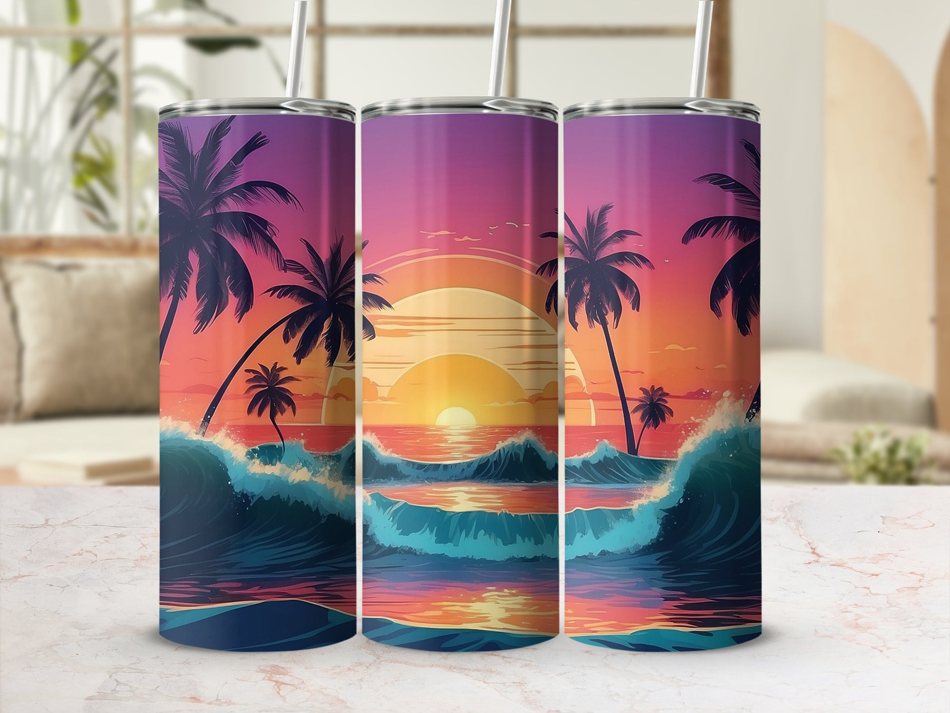 Tropical Sunset Beach Scene Insulated Tumbler Product