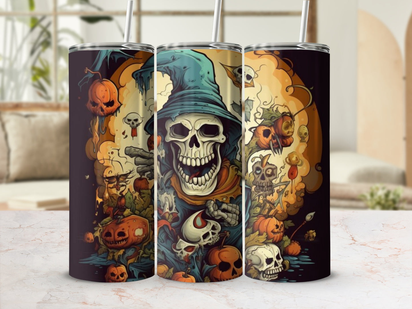 Halloween Spooky Skull and Pumpkin Insulated Tumbler