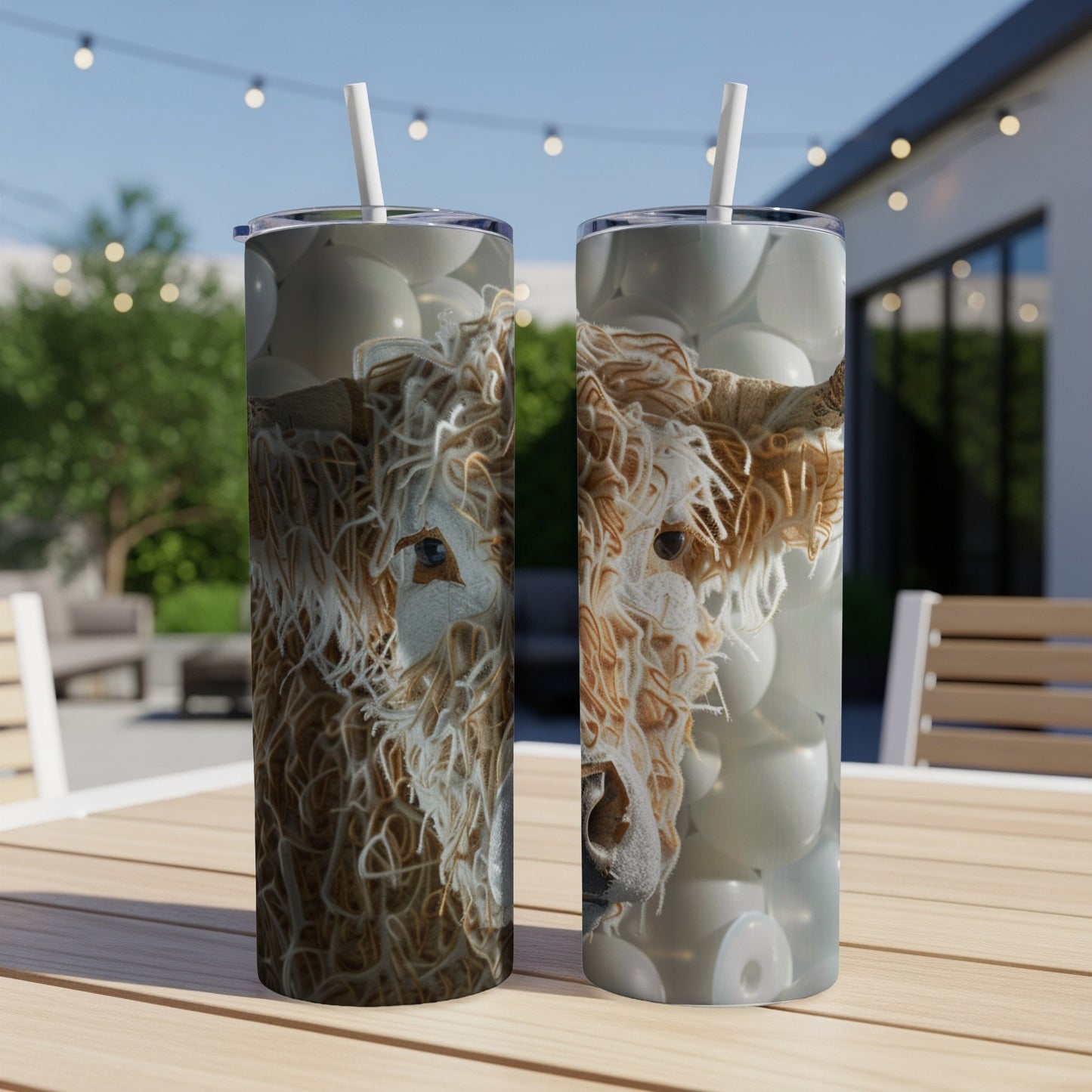 Two tall tumblers with a close-up of a cow's face.