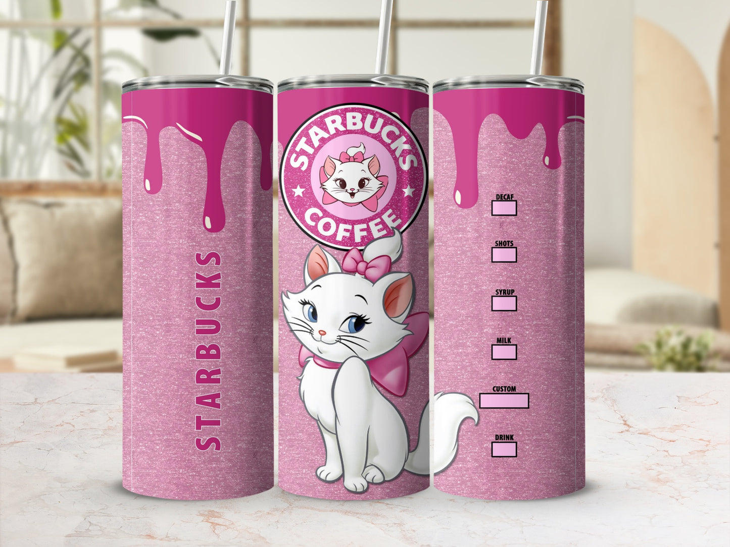 Cute Starbucks Inspired Cat Design Tumbler 20oz Cup