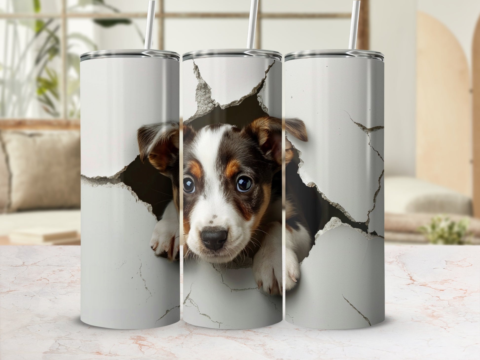 Cute Puppy Emerging Cracked Wall Image Drinkware product type