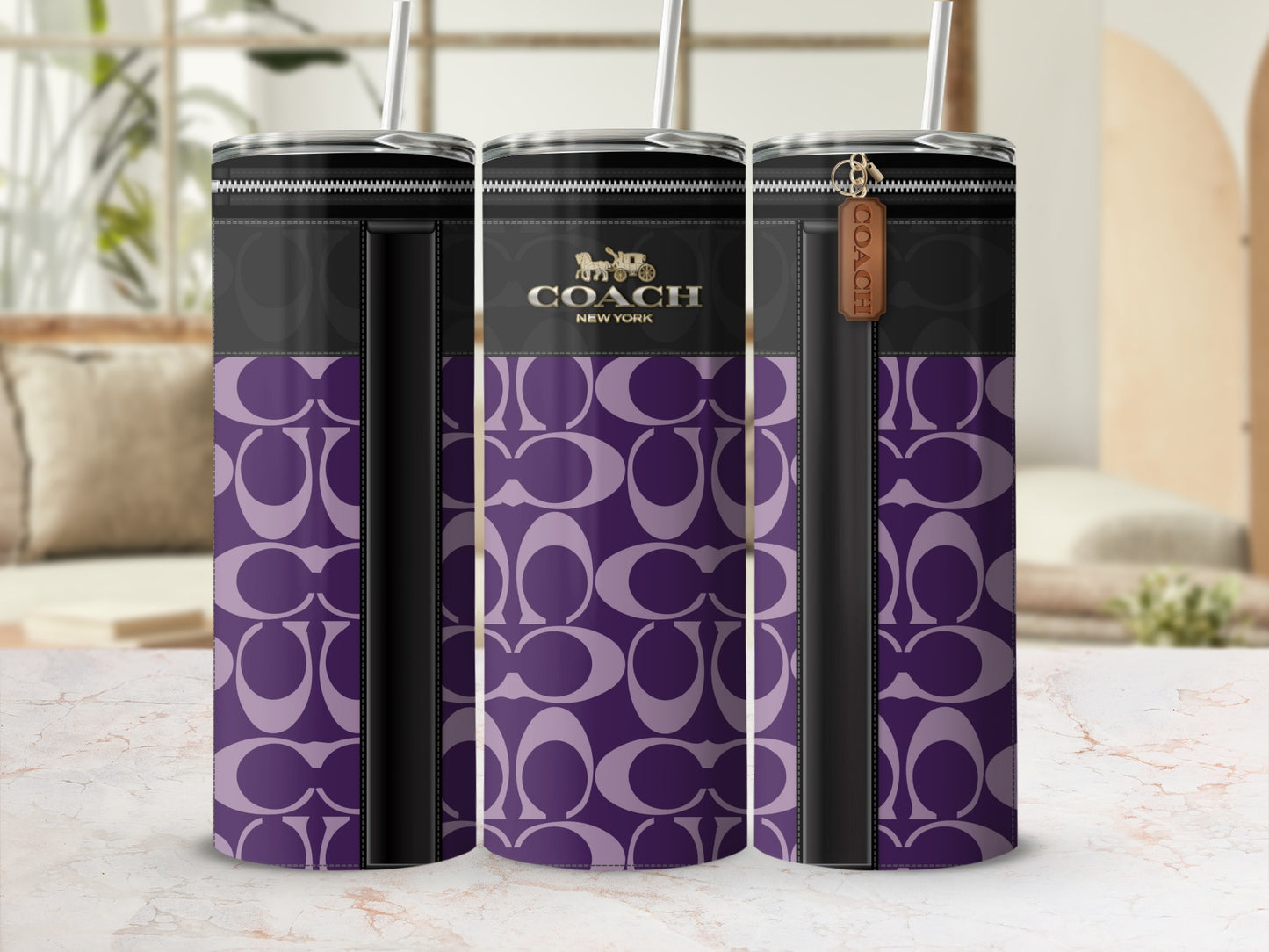Coach New York Purple Pattern Insulated Tumbler Cup