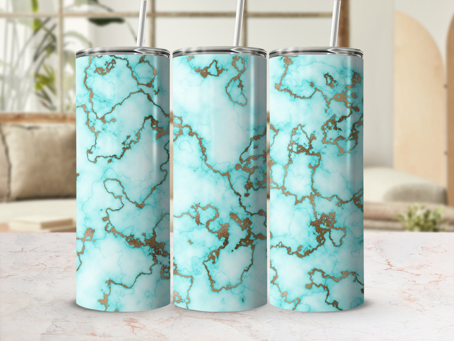 Luxurious Teal Gold Veins Marble Pattern Tumbler product type