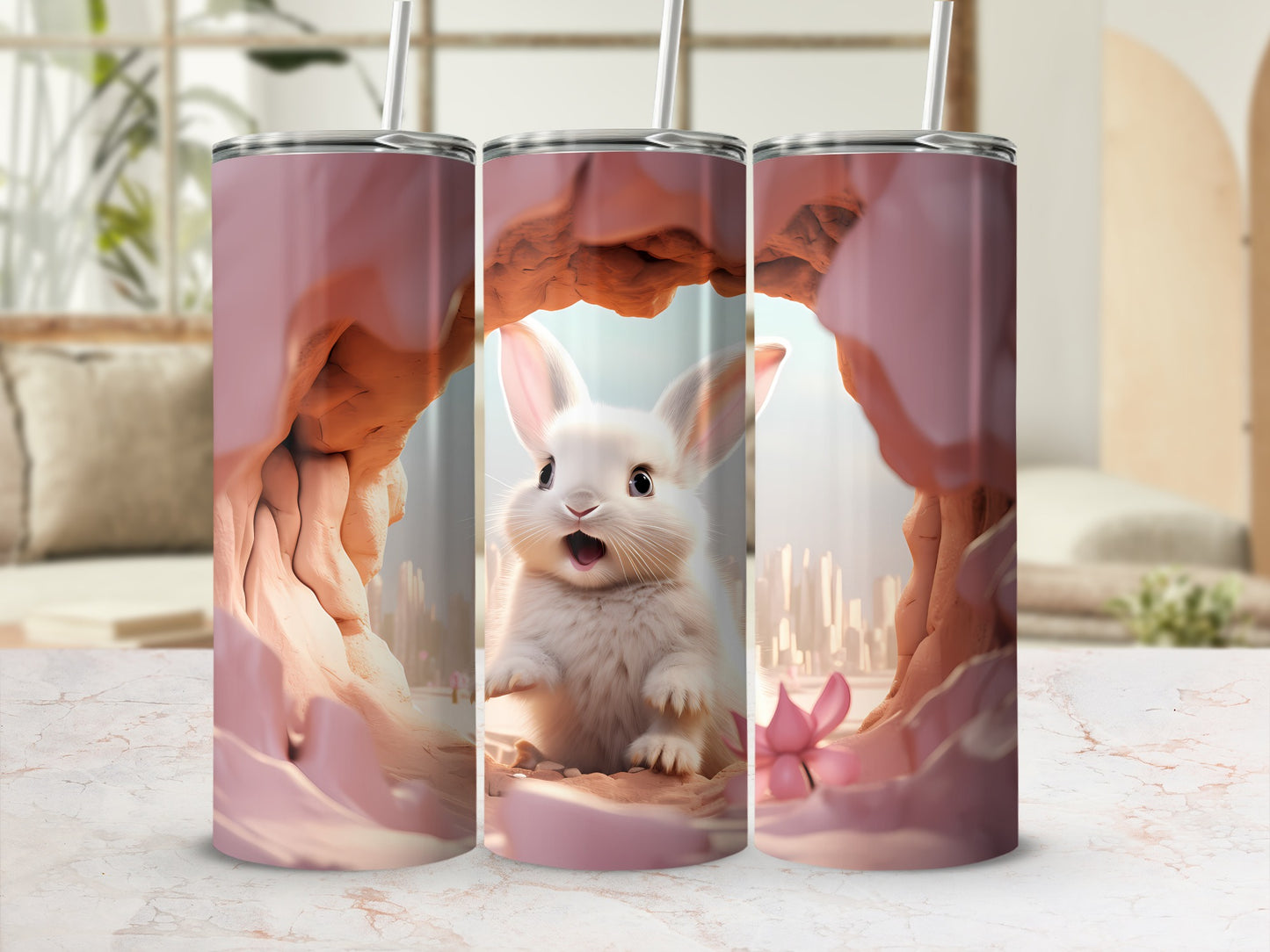 Adorable White Rabbit Tunnel Scene Tumbler Product