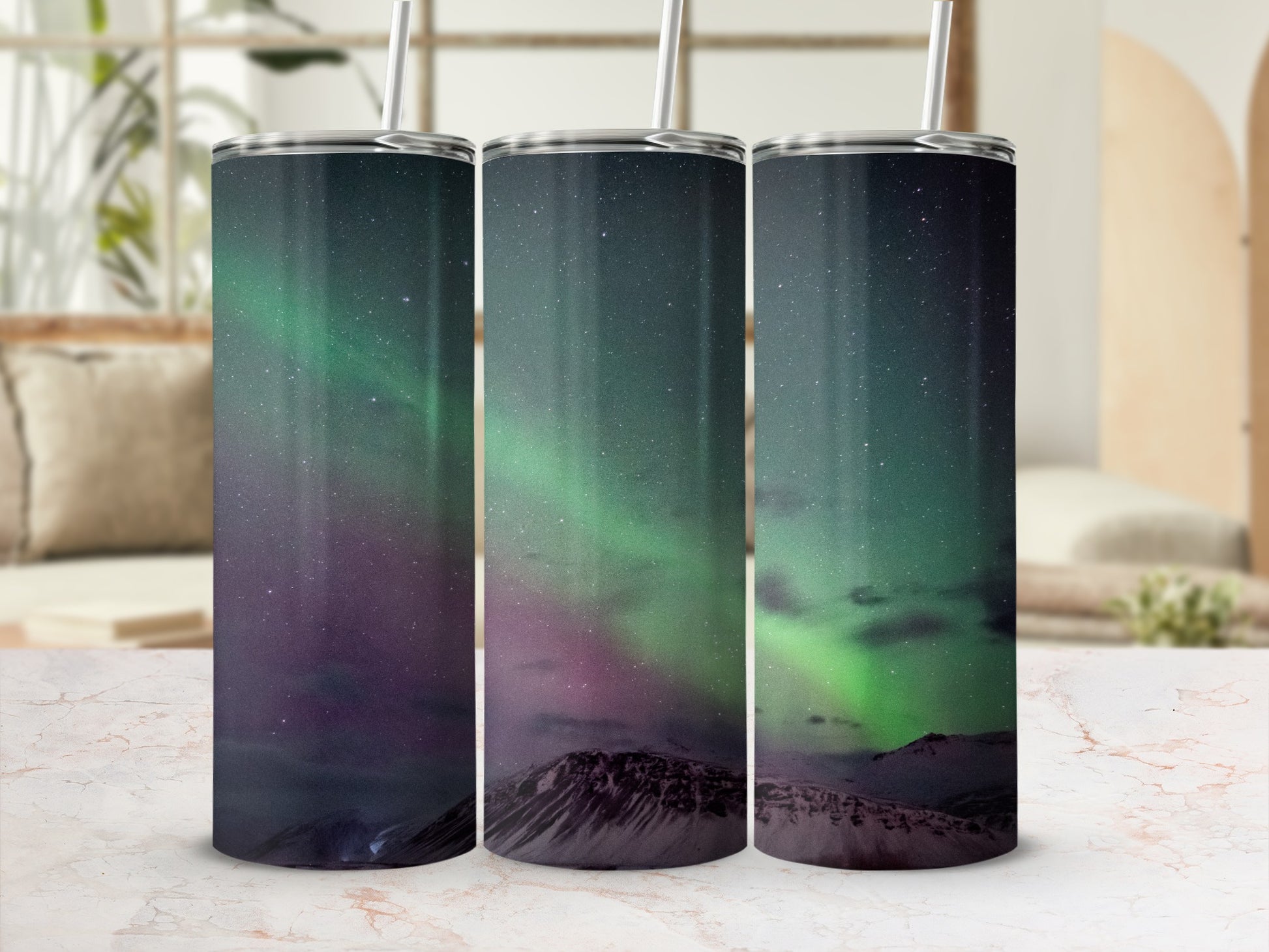 Northern Lights Night Sky Design Insulated Tumbler