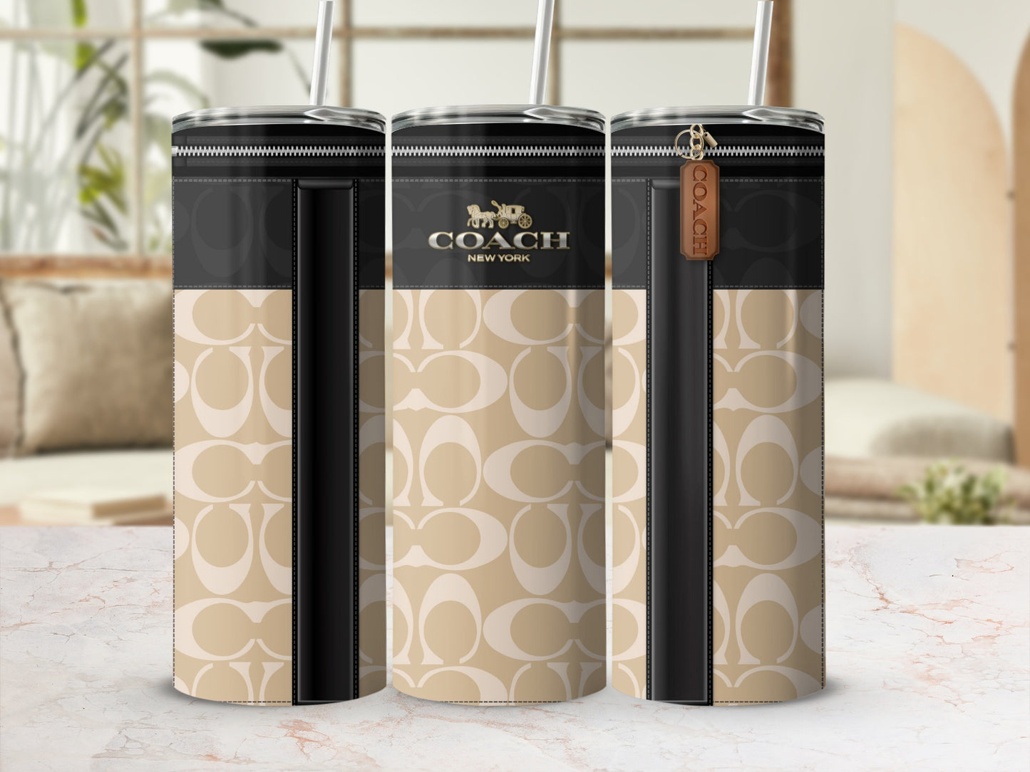 Chic COACH New York Monogram Tumbler with Straw