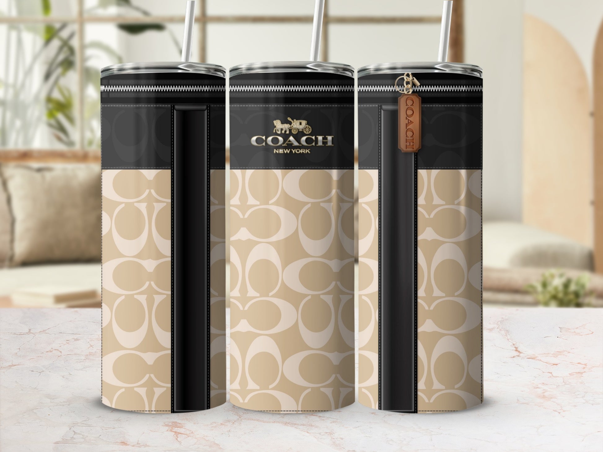 Chic COACH New York Monogram Tumbler with Straw