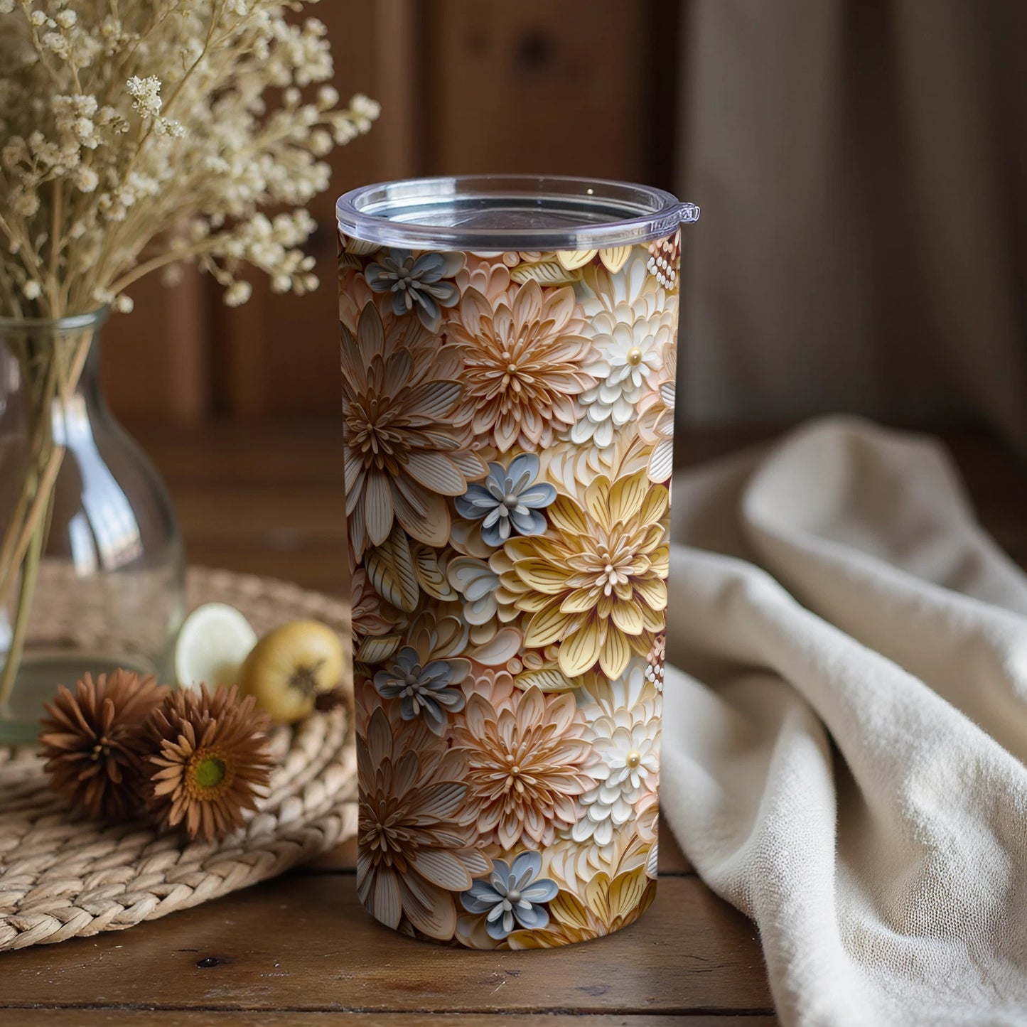 Floral Design Insulated Travel Tumbler with Lid