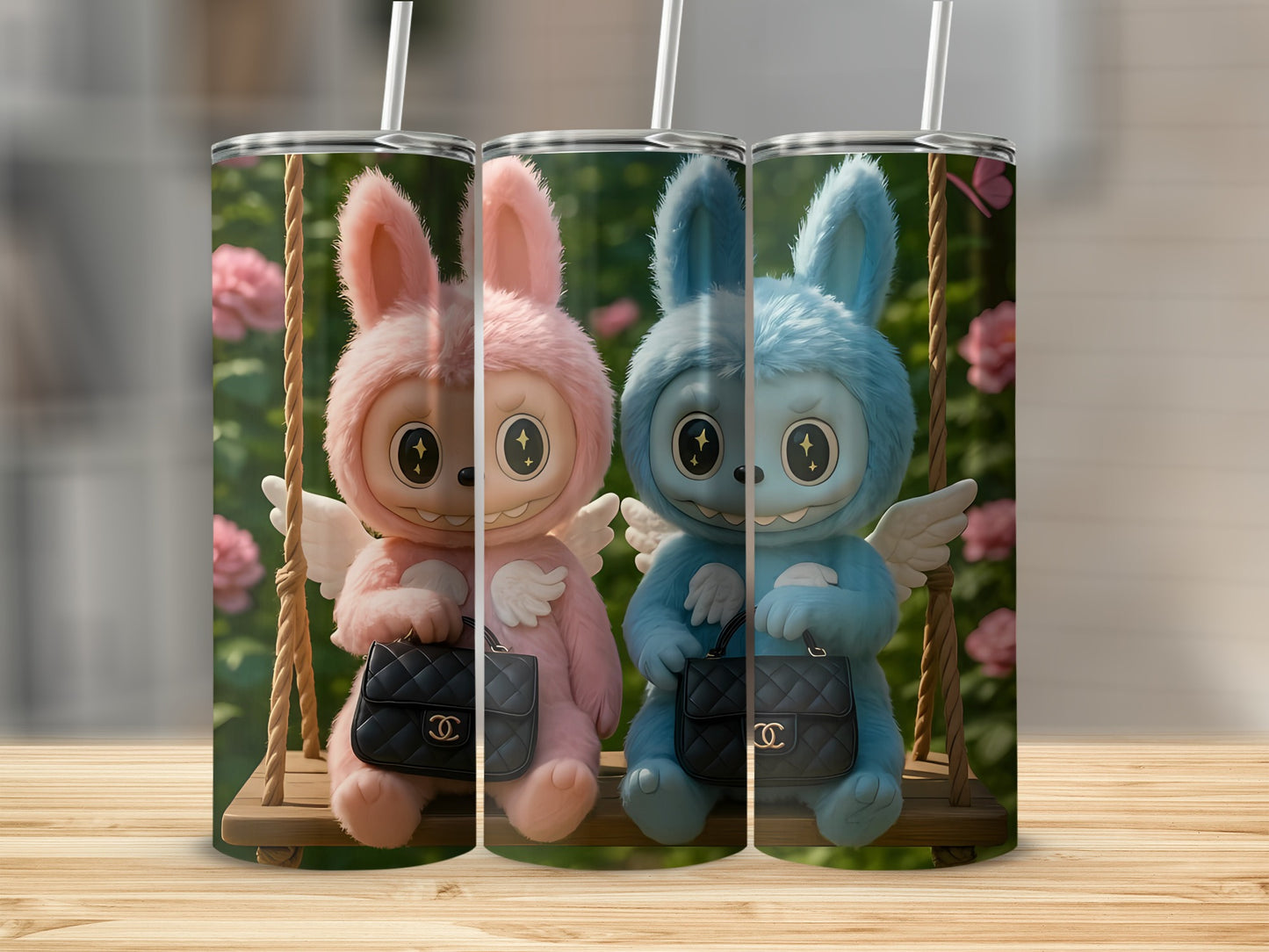 Cute Plush Bunnies With Bags Insulated Tumbler
