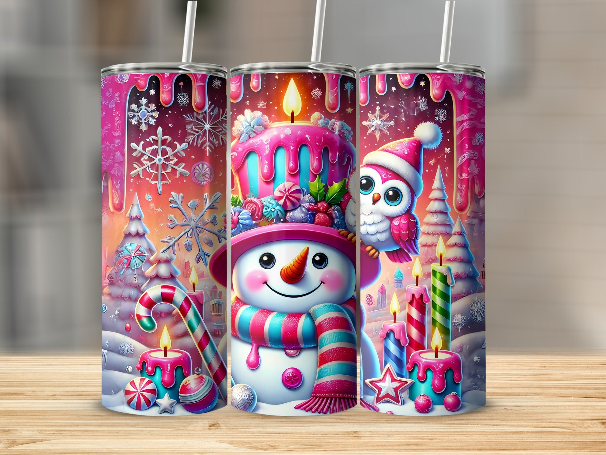 Festive Snowman and Owl Christmas Themed Tumbler