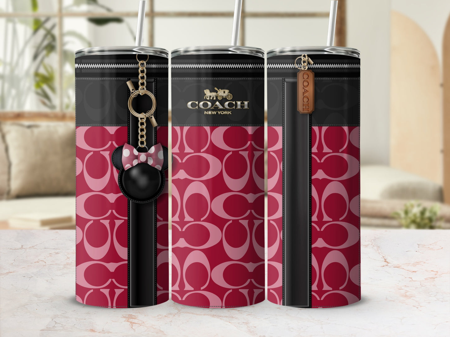 Stylish Coach New York Pink Patterned Tumblers Set