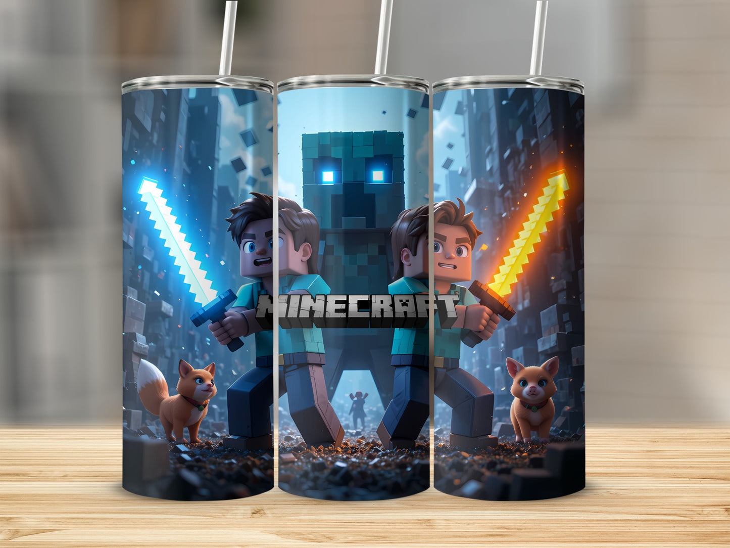 Minecraft Themed Tumblers with Pixel Characters