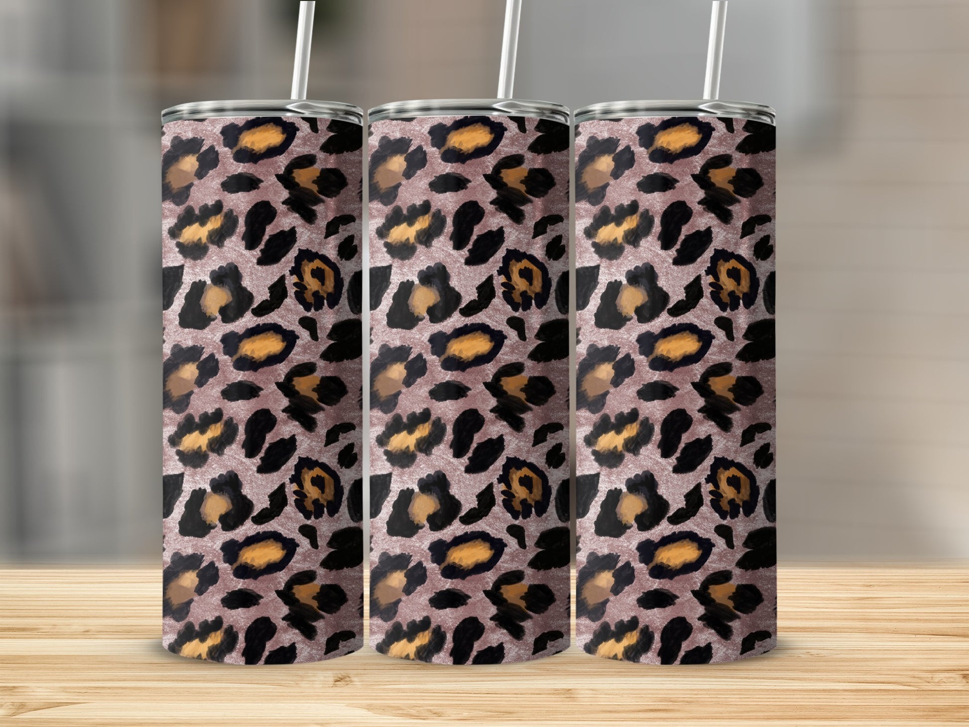 Stylish Leopard Print Tumbler with Straw Tumbler