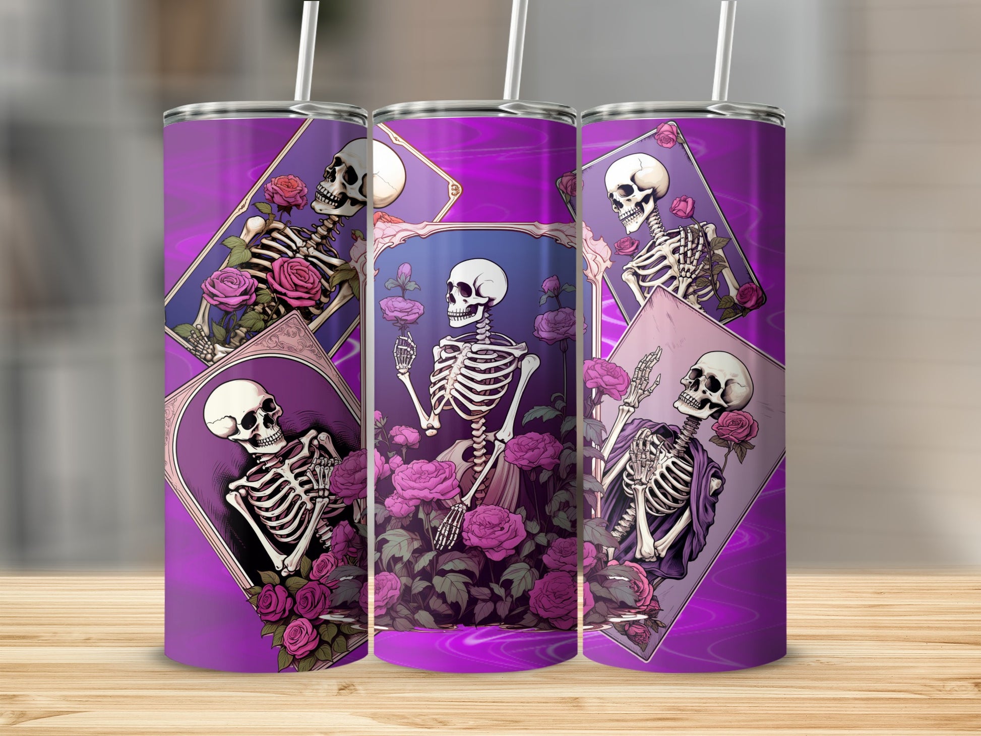 Purple Skeleton Rose Tarot Themed Tumbler Design