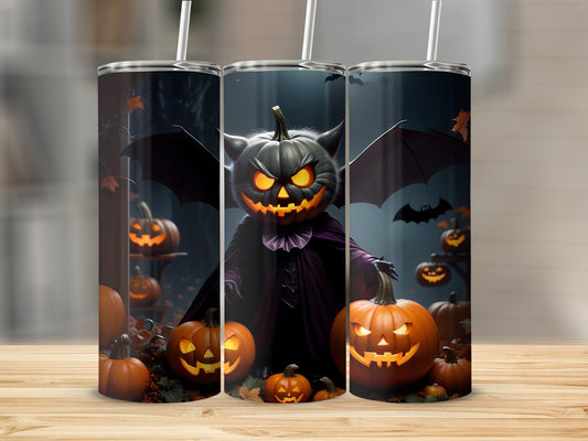 Halloween Pumpkin Cat Bat Scene Tumbler Halloween product