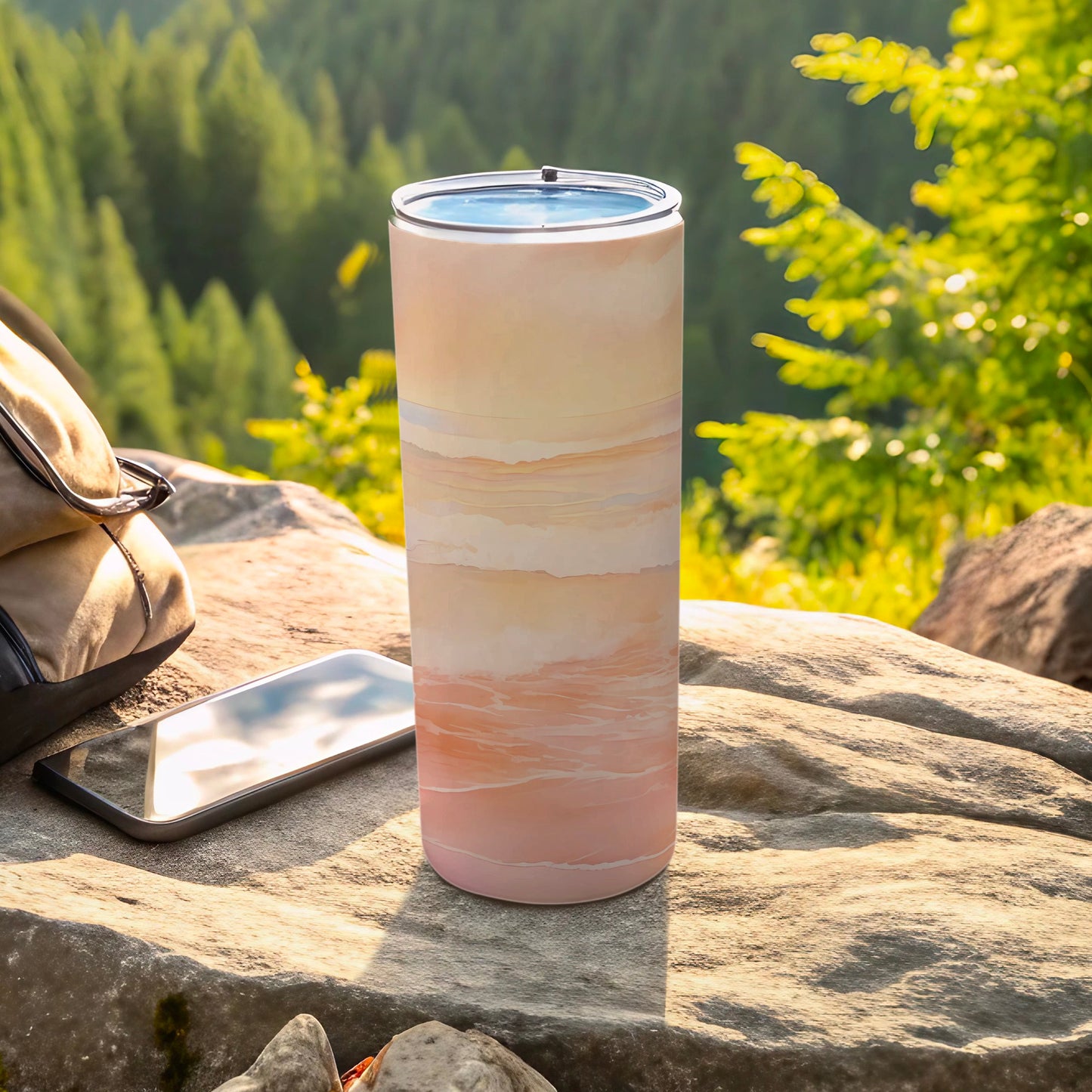 Sunrise Desert Hues Layered Abstract Tumbler product type
Tumbler, Drinkware, Hydration, Portable, Travel, Outdoor, Nature Inspired, Abstract Art, Layered Design, Gradient Colors, Peach Tones, Pink Hues, Cream Shades, Desert Aesthetic, Sunrise Palette, Boho Style, Everyday Carry, Gift for Her, Insulated Cup, Modern Tumbler