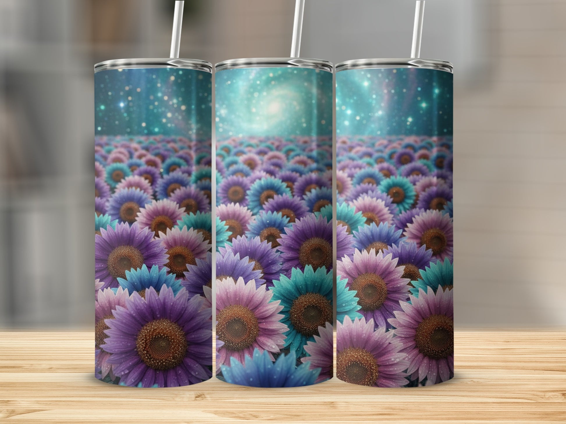 Beautiful Floral Tumbler with Starry Sky Design