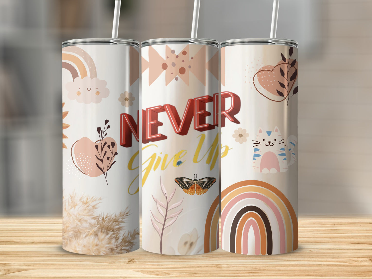 Motivational Never Give Up Cute Rainbow Tumbler