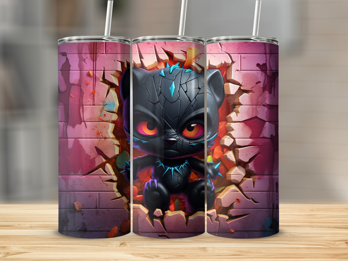 Adorable Panther Design Tumbler with Cracked Wall Effect