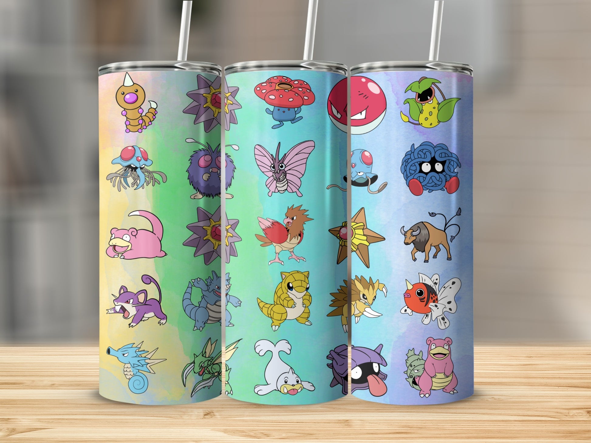 Colorful Tumbler with Cute Cartoon Characters Design