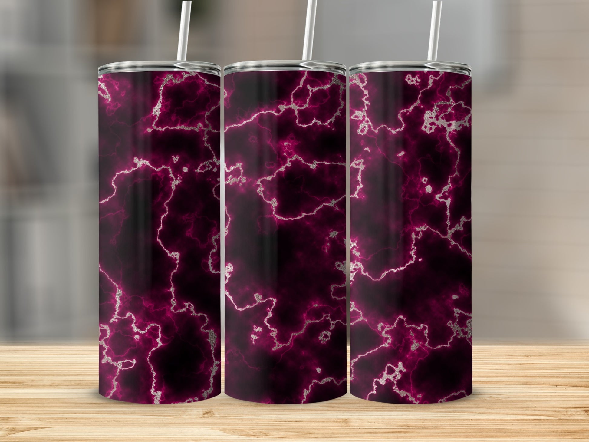 Dark Magenta Silver Lightning Marble Pattern Tumbler product type