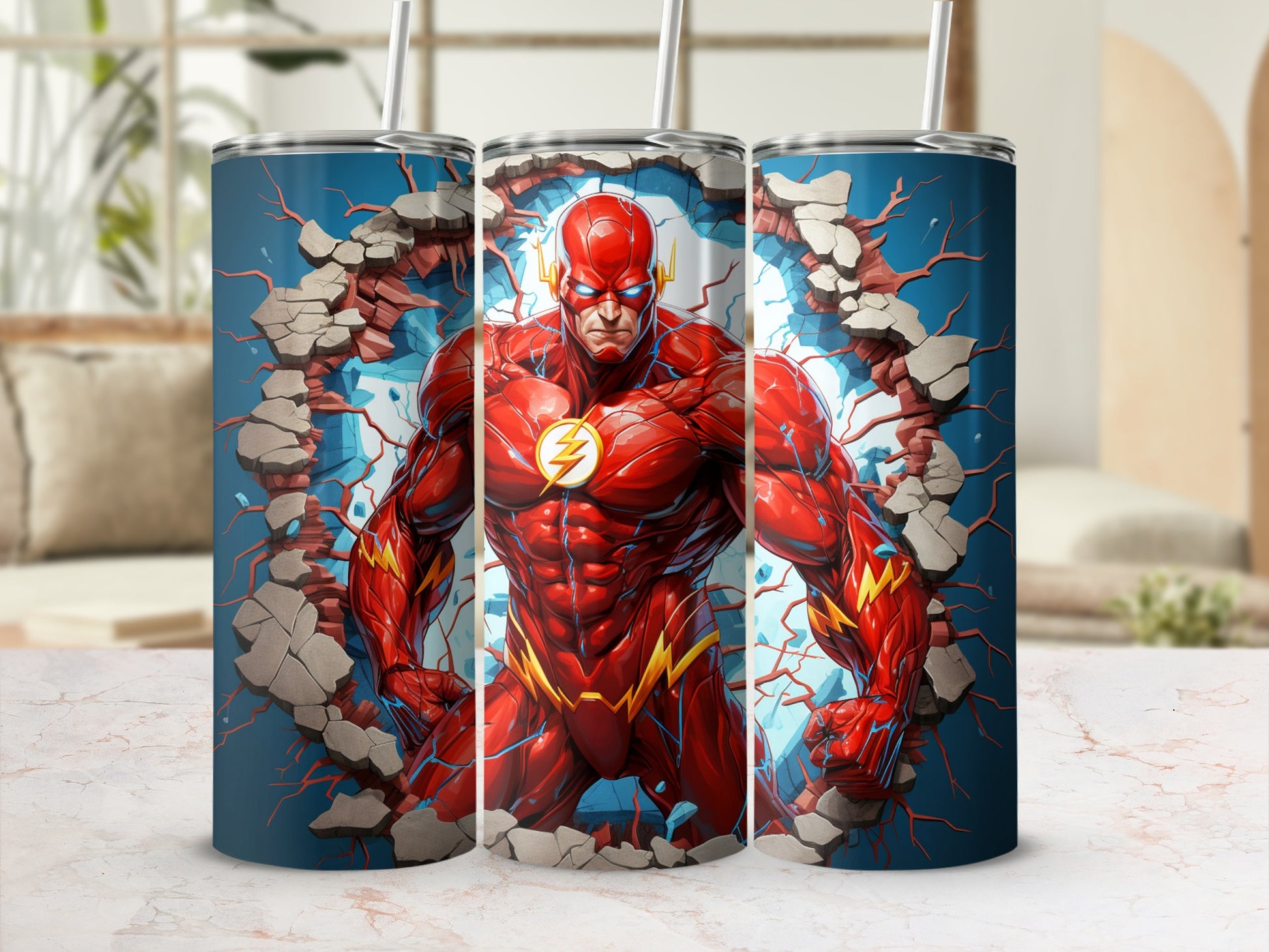 Flash Superhero Breaking Through Design Tumbler