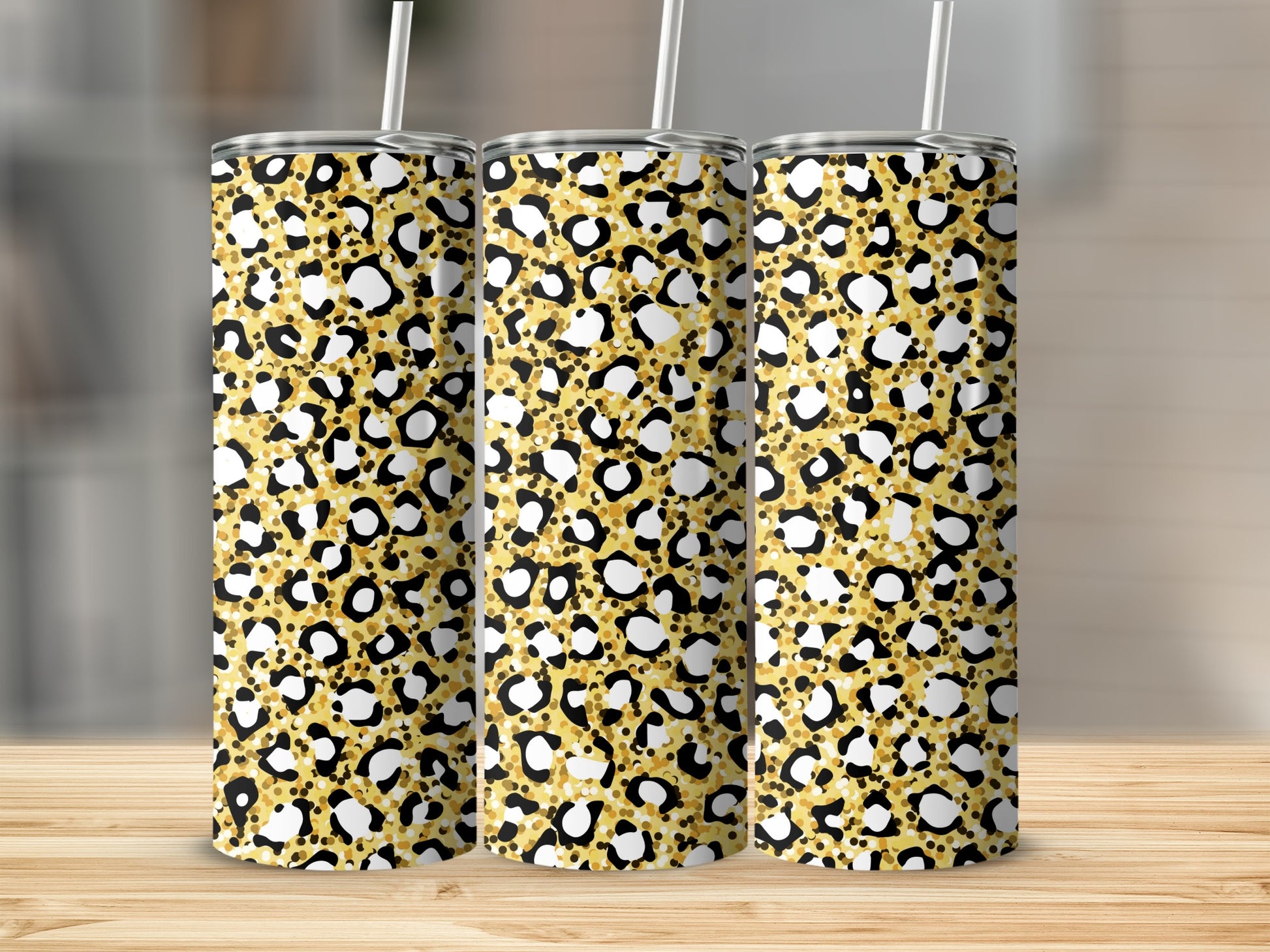 Stylish Leopard Print Skinny Tumbler Wrap with Straw