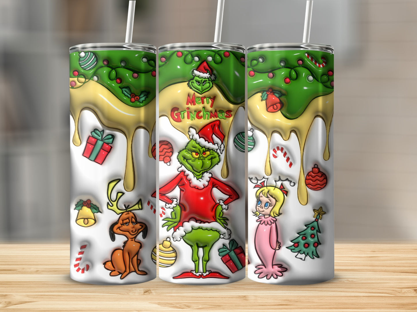 Grinch Christmas Theme Insulated Tumbler Cup with Lid