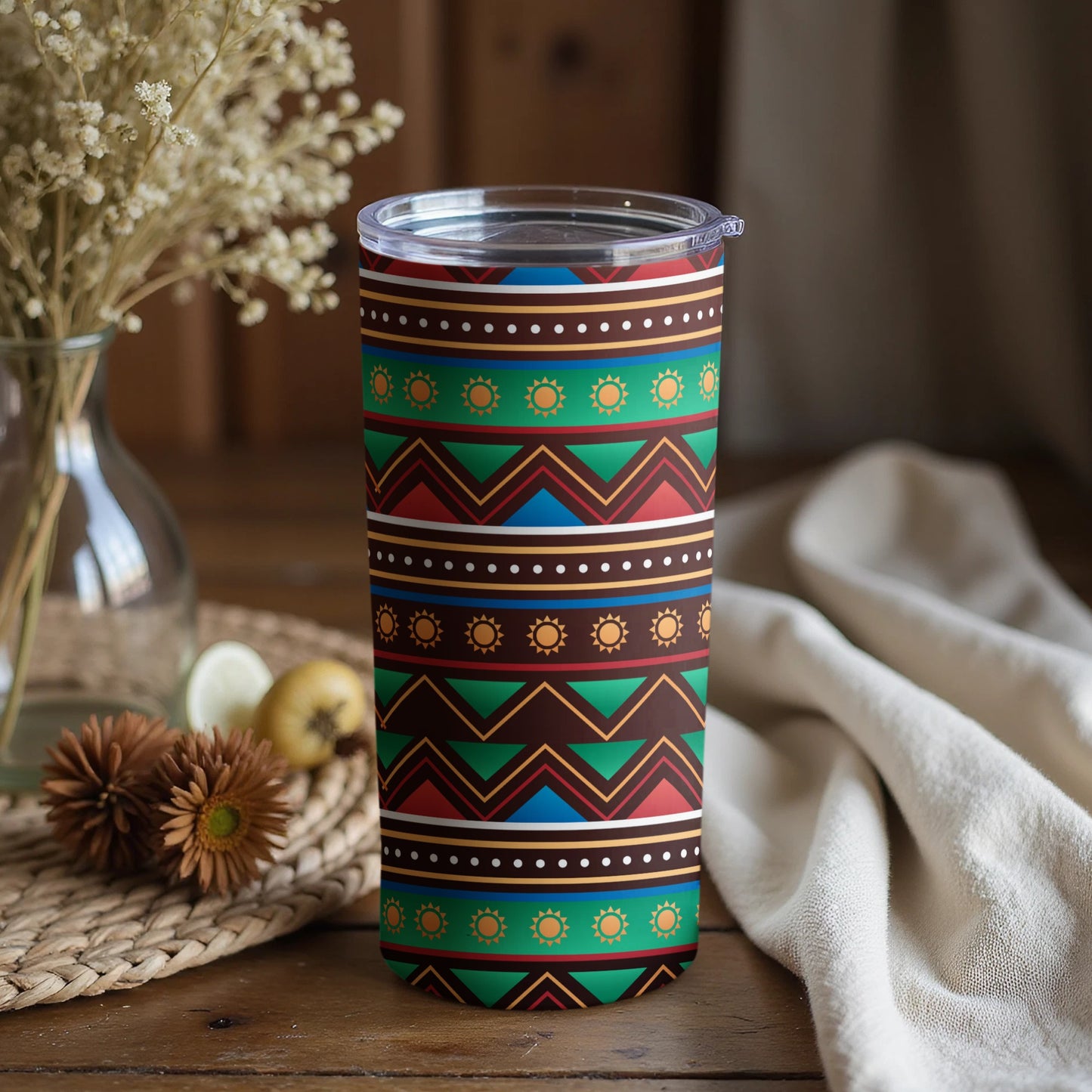 Vibrant Ethnic Pattern Travel Tumbler Cup