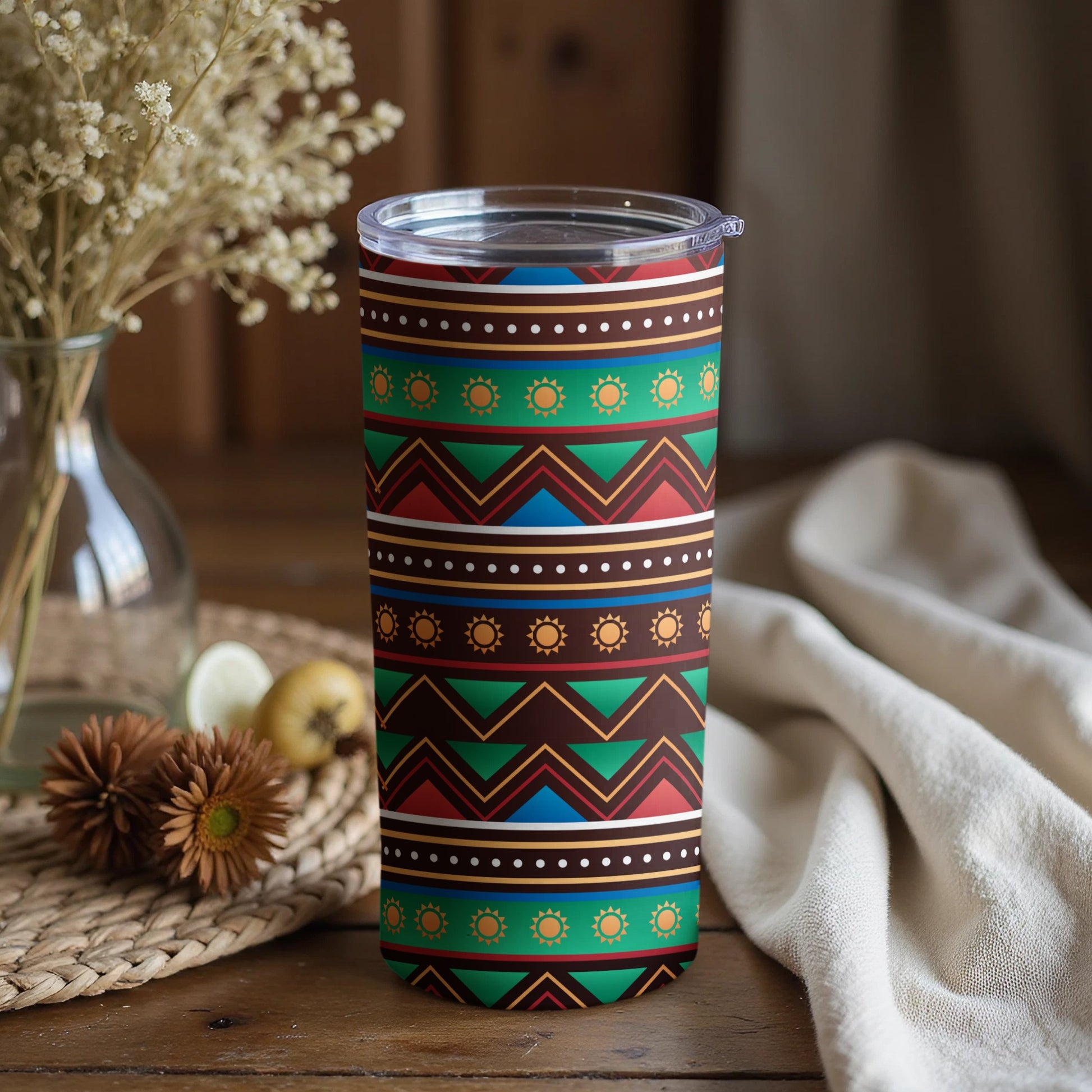 Vibrant Ethnic Pattern Travel Tumbler Cup