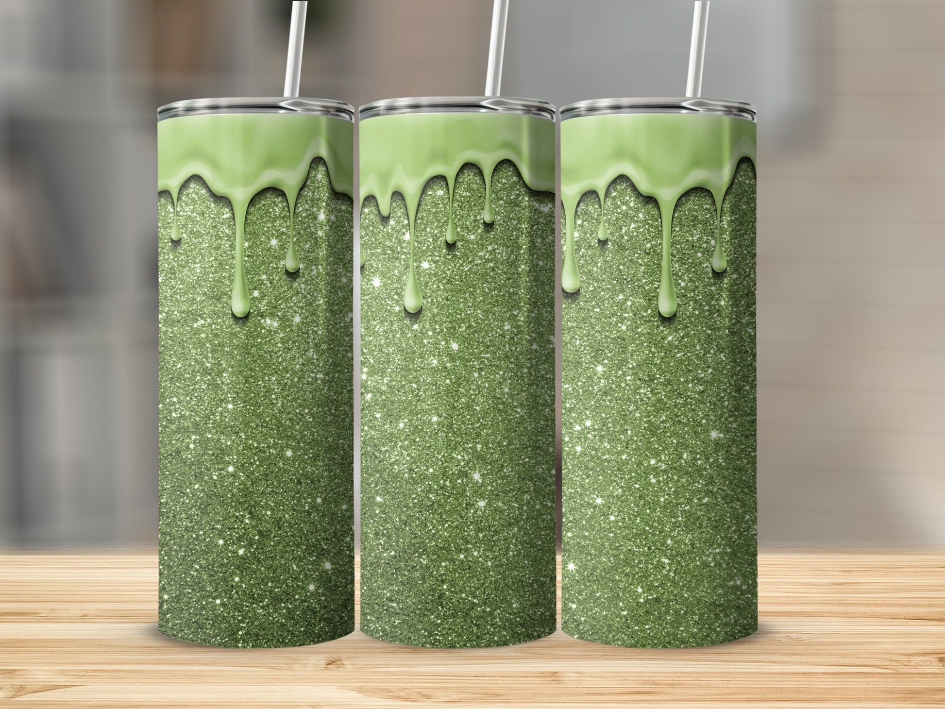 Stylish Green Glitter and Dripping Design Tumbler