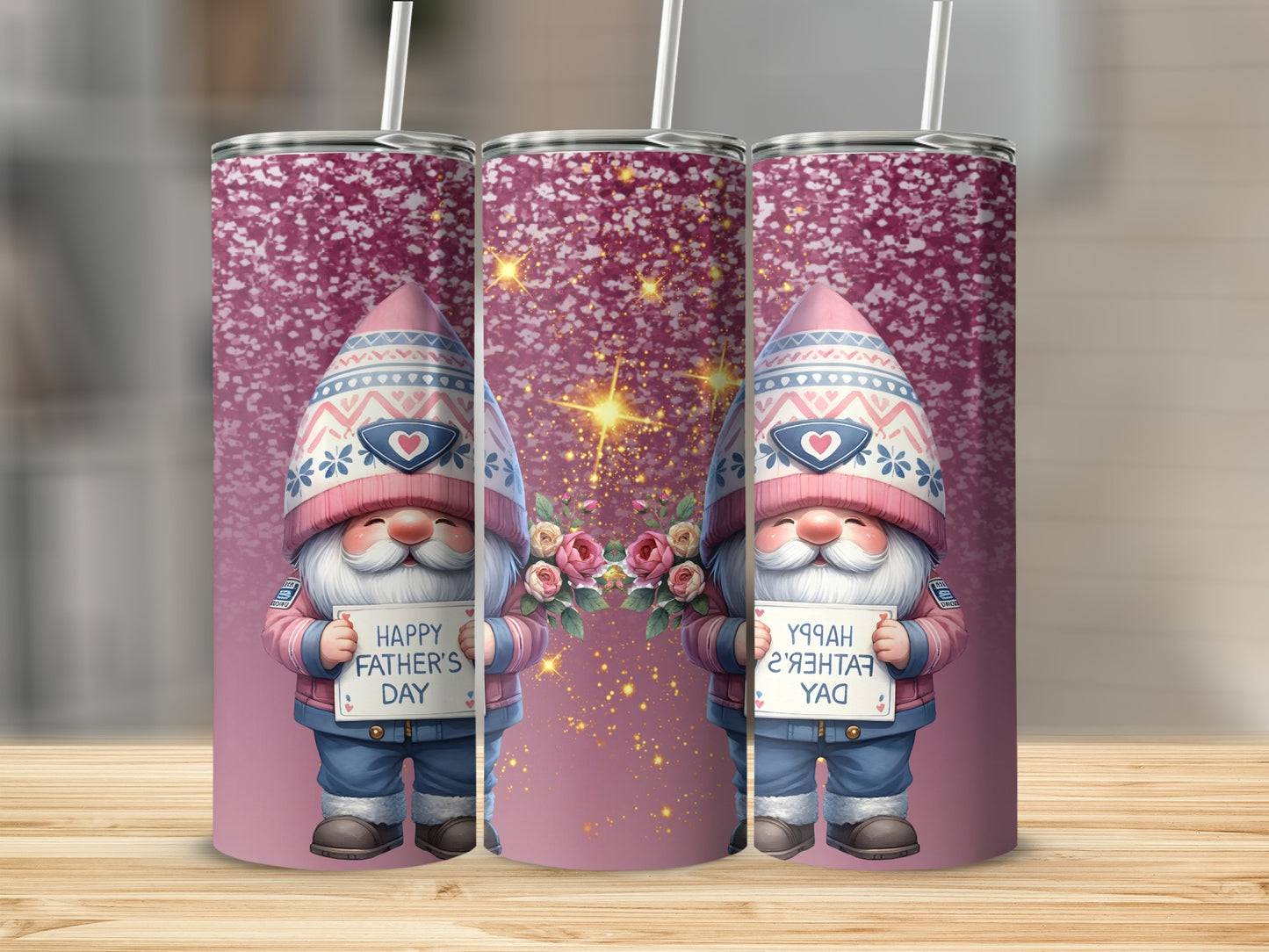 Happy Father's Day Gnome Glitter Tumbler