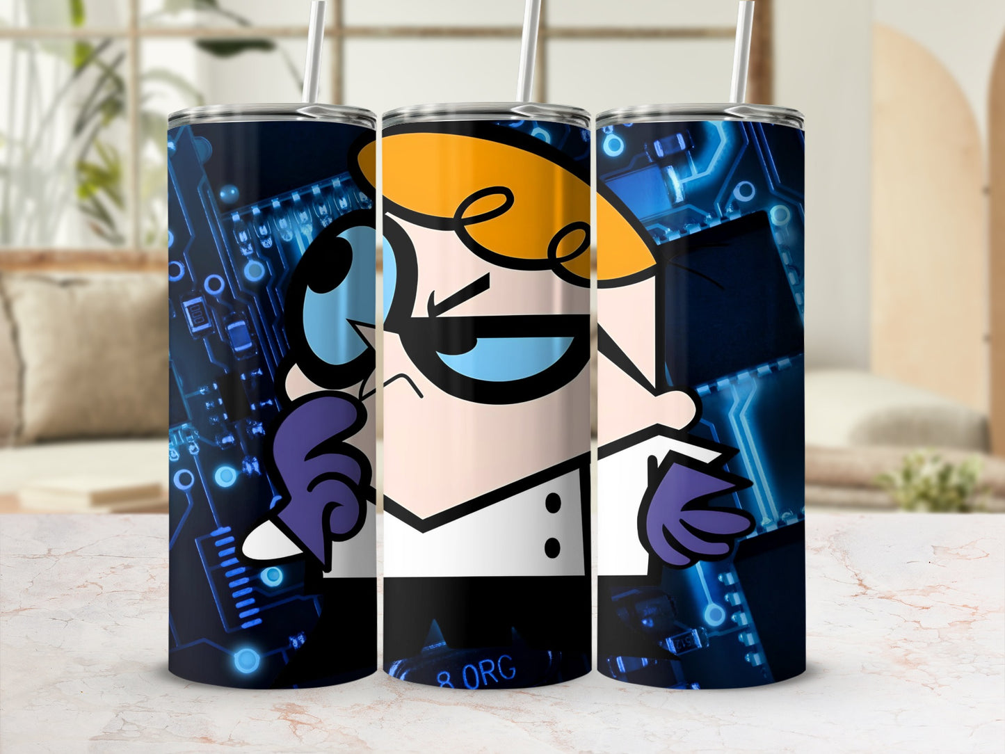 Dexter's Lab Design Tumbler With Circuit Background