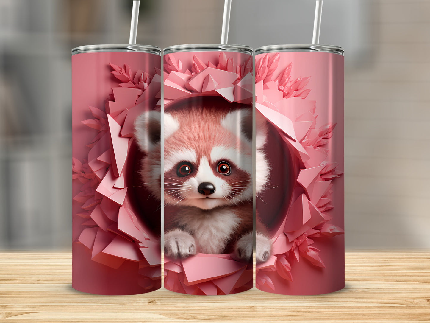 Adorable Red Panda Design Tumbler Stainless Steel Cup