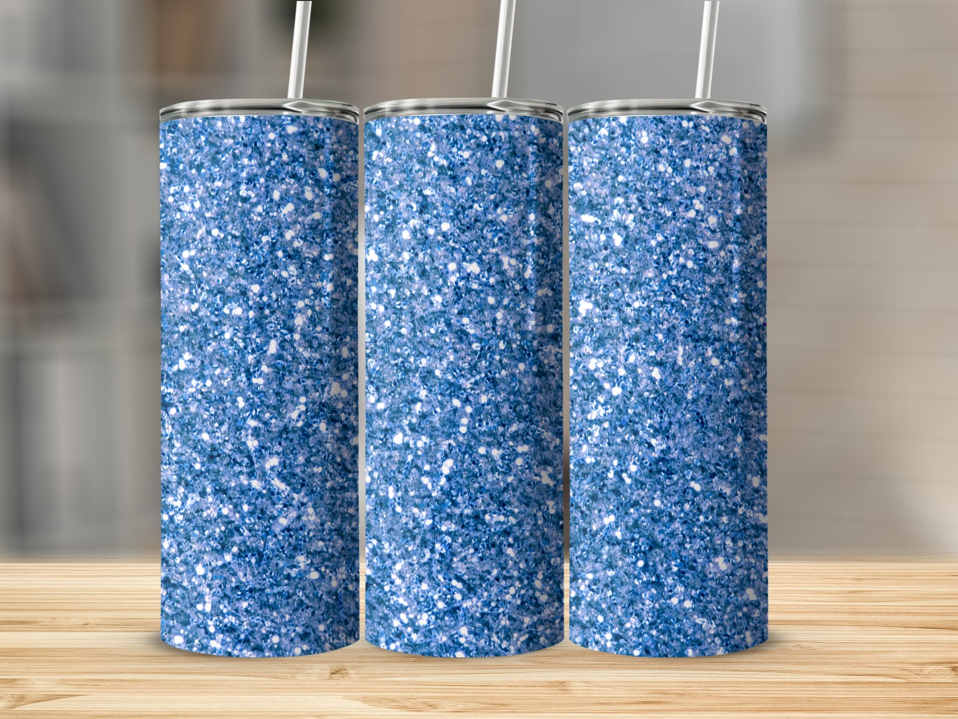 Blue Glitter Tumbler with White Straw Tumbler