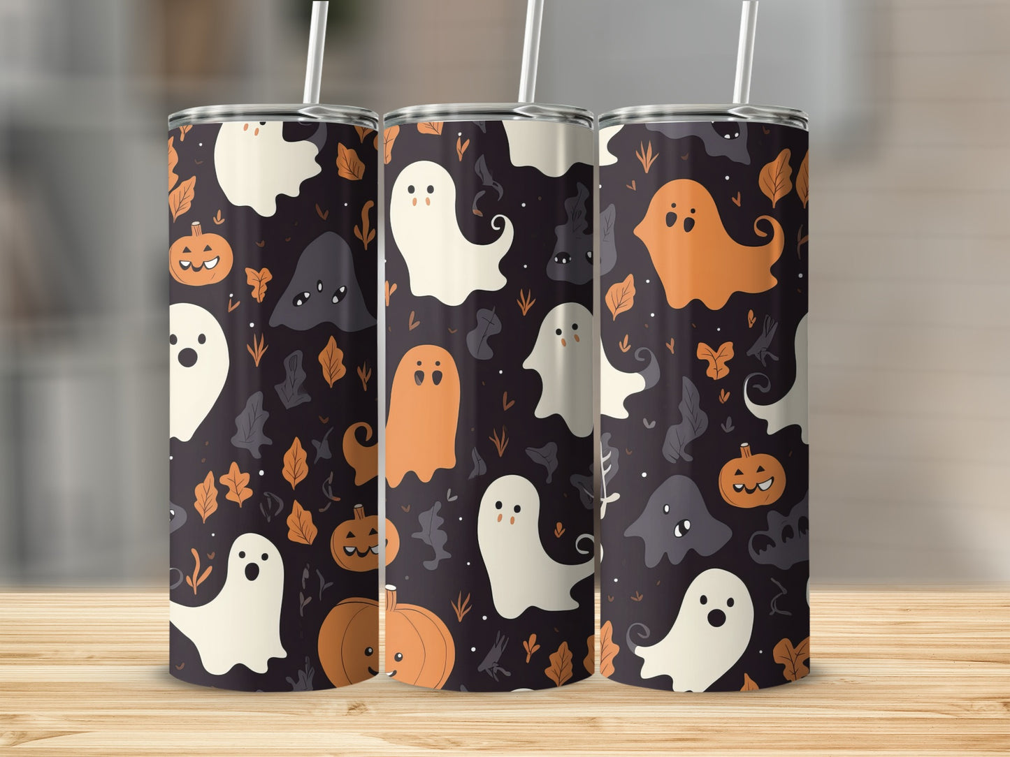 Halloween Ghost and Pumpkin Design Tumbler Decor