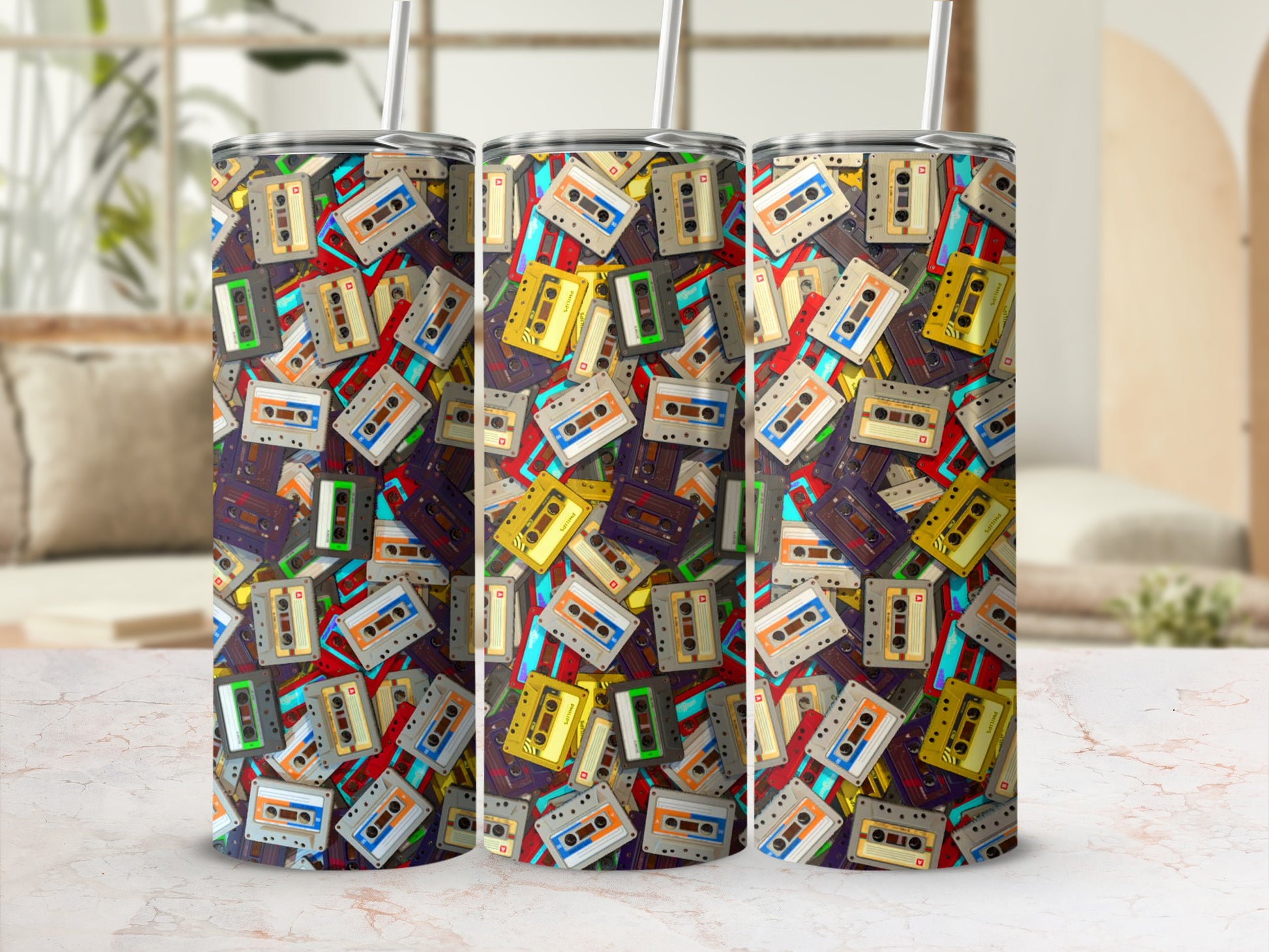 Retro Colorful Cassette Tapes Pattern Drinkware product type
