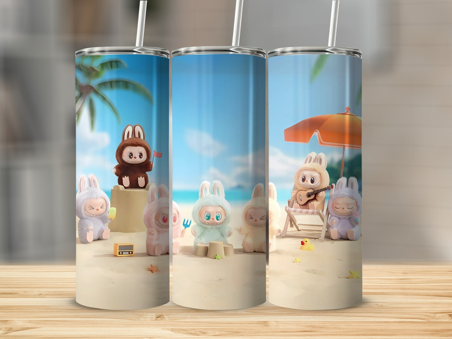 Cute Beach Themed Bunny Characters Stainless Steel Tumbler