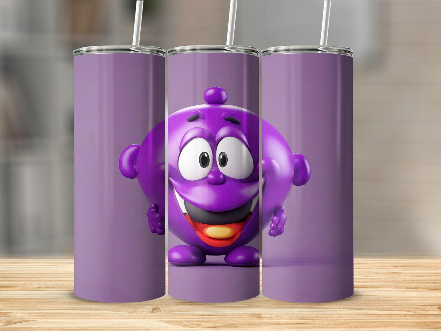 Cute Purple Cartoon Character Tumbler with Straw