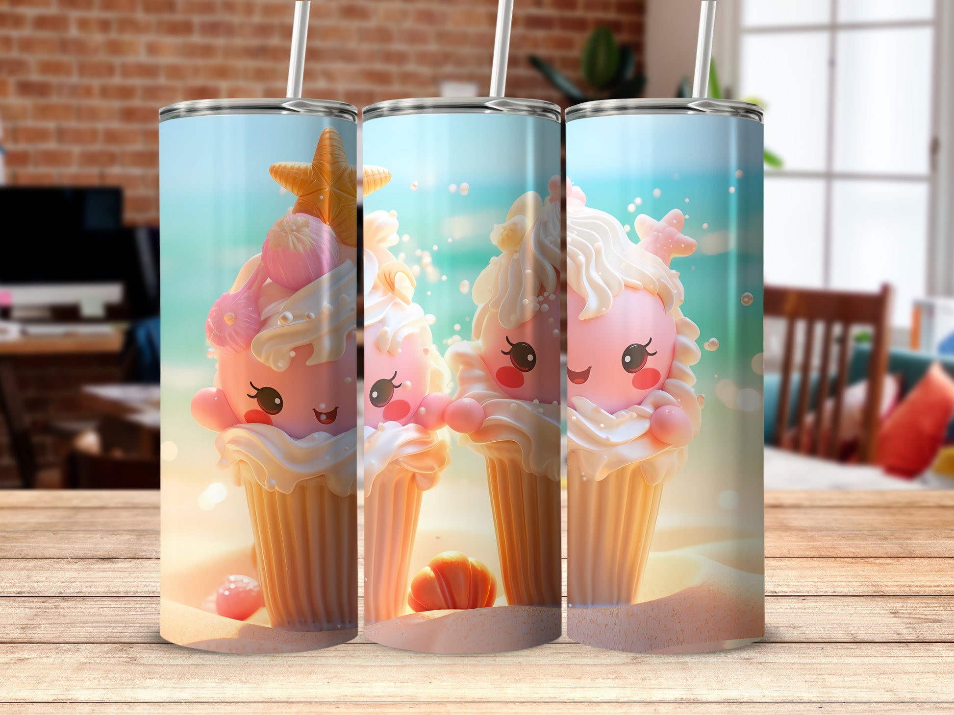 Cute Pink Kawaii Ocean Beach Dessert Cup Tumbler product type