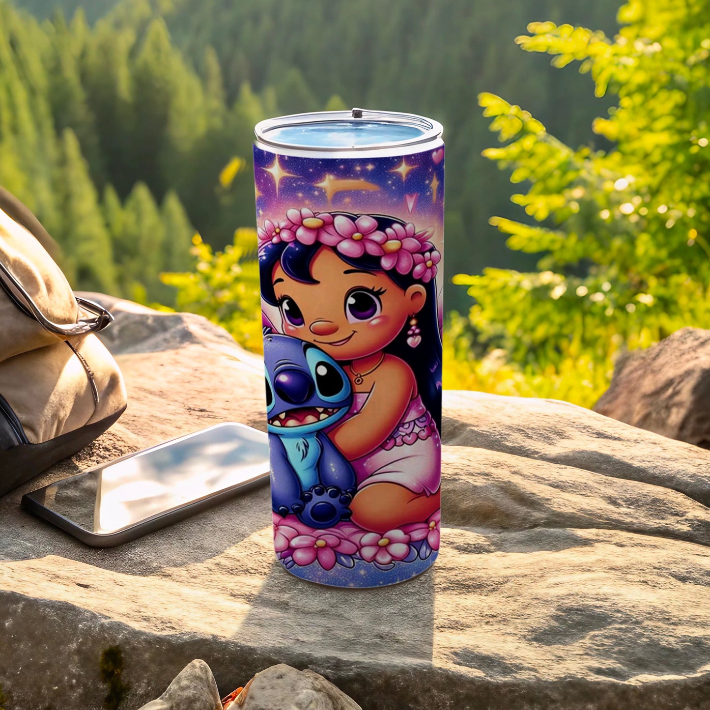 Cute Lilo and Stitch Floral Design Tumbler Drinkware